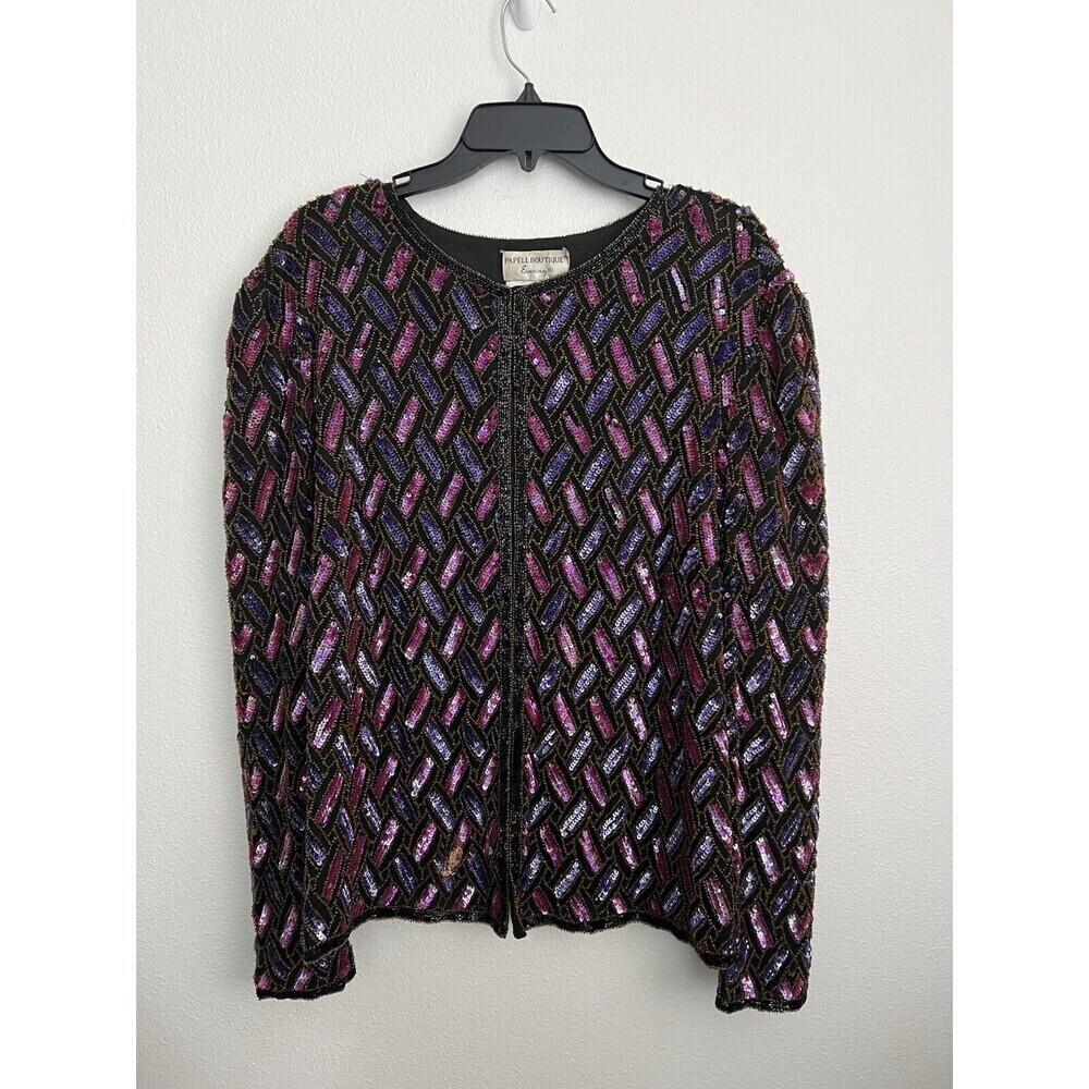 VTG '80s Adrianna Papell Boutique 100% Silk Beaded Sequin Evening Jacket Plus 3X